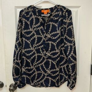 Joe Fresh Navy and Cream Chain Print Blouse size small